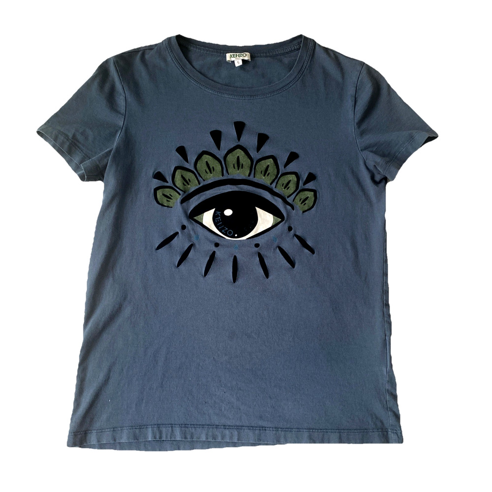 Kenzo T Shirt Tee Blue Short Sleeve Eye Print Cotton Crew Neck S